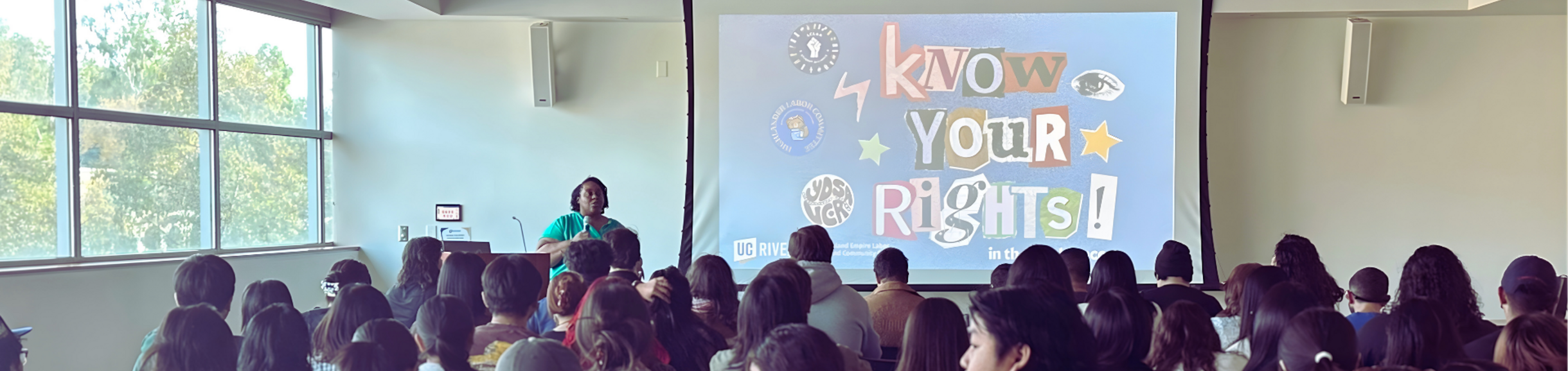 Crowd of students at know your rights training