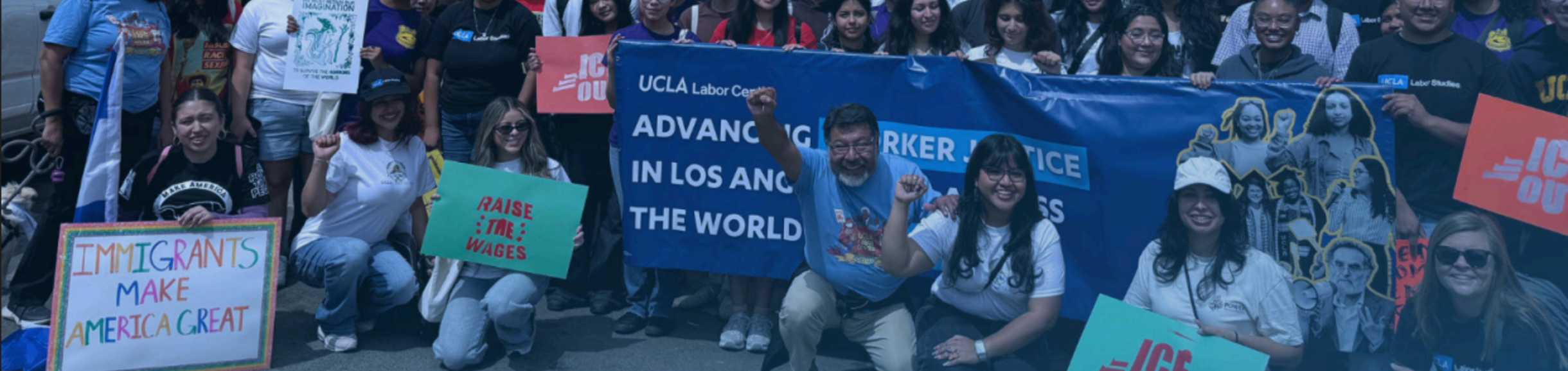 Group of workers with protest banner